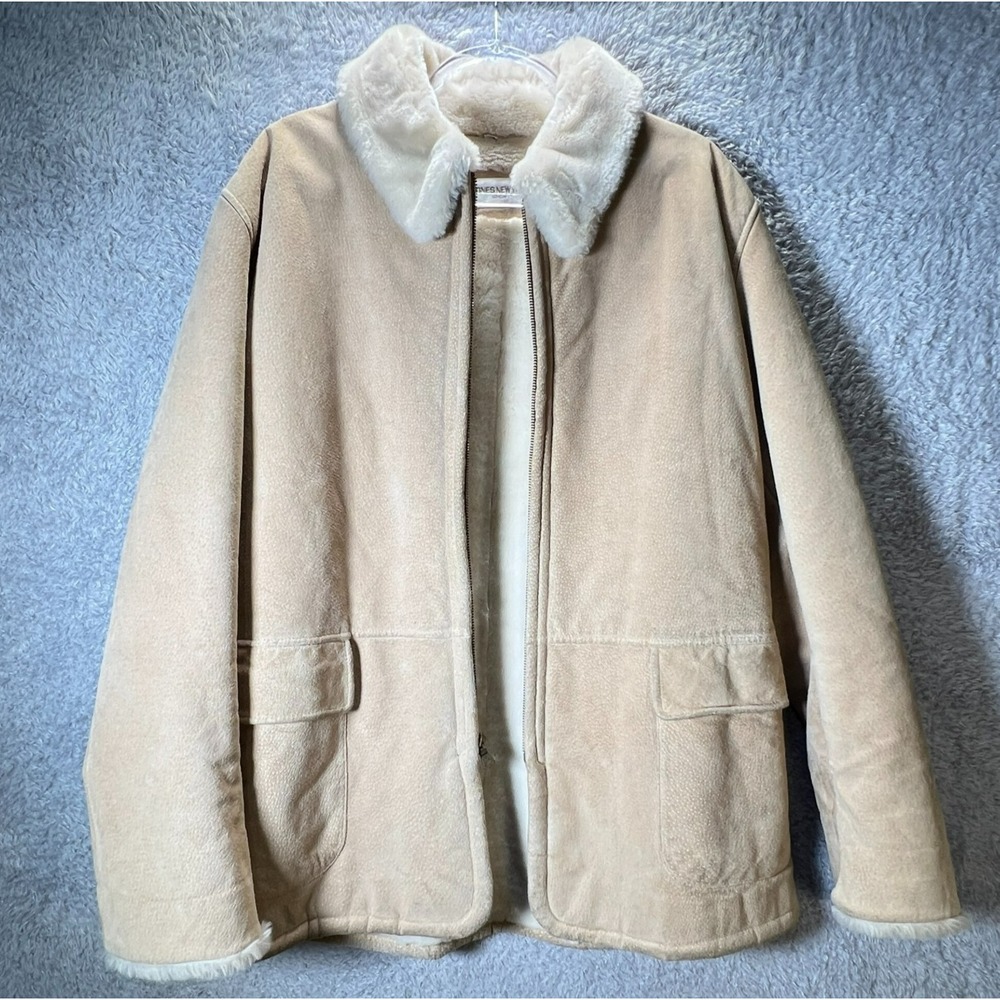 Jones New York Sport Tan Suede Coat Warm Fur Lined Jacket Women's‎ Large